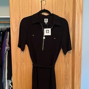 Anne Klein Black Collared Short Sleeve Dress